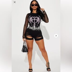 Fashion Nova - Black Mesh Romper, Medium